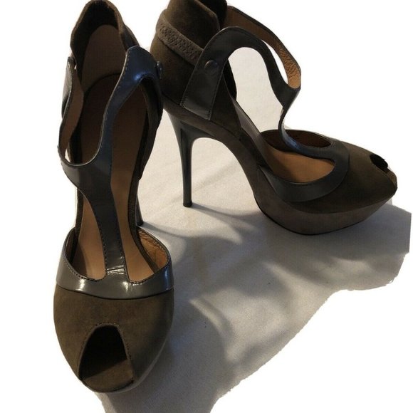 L.A.M.B.Shoes Taupe Suede Leather Peep Toe - Picture 1 of 11